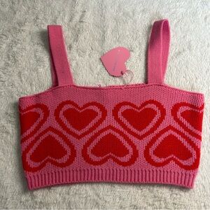 Pink and Red Heart Knit sugar thrillz Crop Top